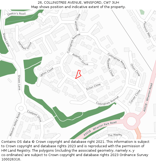 26, COLLINGTREE AVENUE, WINSFORD, CW7 3UH: Location map and indicative extent of plot