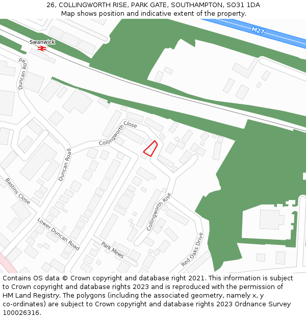 26, COLLINGWORTH RISE, PARK GATE, SOUTHAMPTON, SO31 1DA: Location map and indicative extent of plot