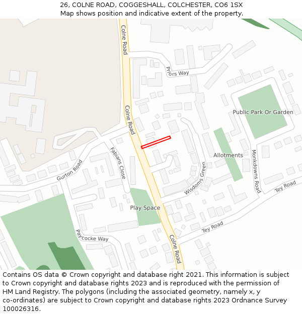 26, COLNE ROAD, COGGESHALL, COLCHESTER, CO6 1SX: Location map and indicative extent of plot