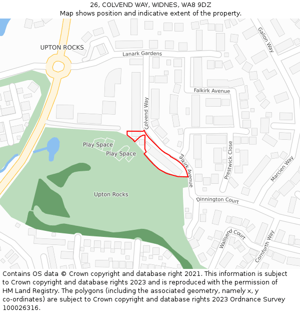 26, COLVEND WAY, WIDNES, WA8 9DZ: Location map and indicative extent of plot