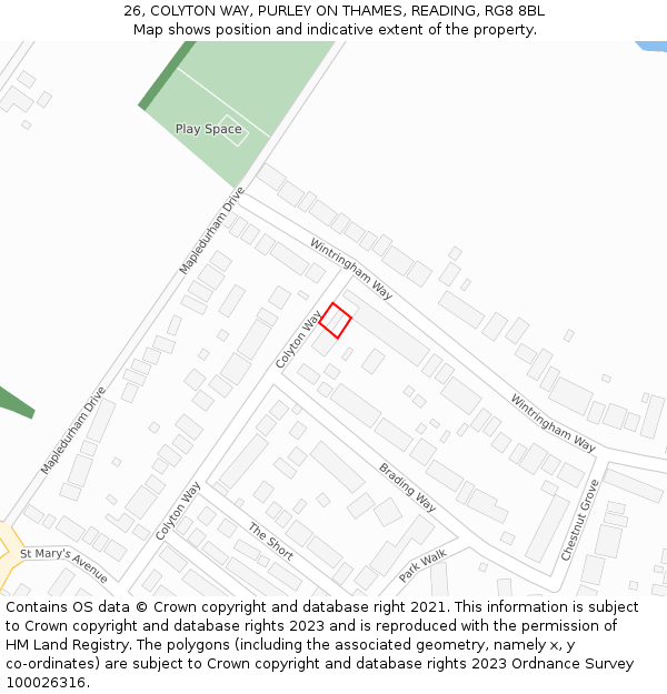 26, COLYTON WAY, PURLEY ON THAMES, READING, RG8 8BL: Location map and indicative extent of plot