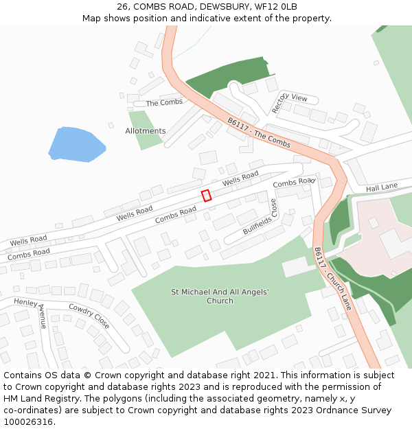 26, COMBS ROAD, DEWSBURY, WF12 0LB: Location map and indicative extent of plot