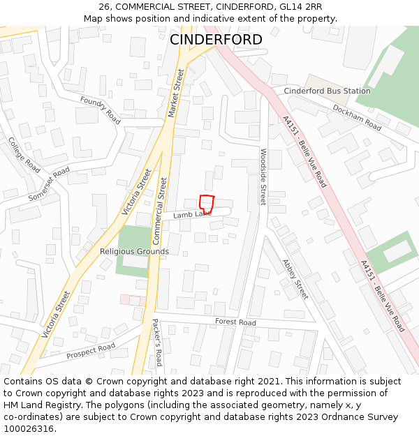 26, COMMERCIAL STREET, CINDERFORD, GL14 2RR: Location map and indicative extent of plot