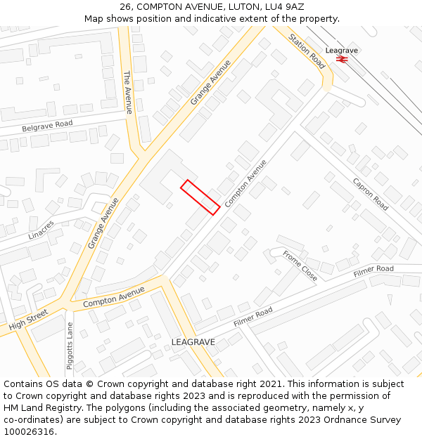 26, COMPTON AVENUE, LUTON, LU4 9AZ: Location map and indicative extent of plot