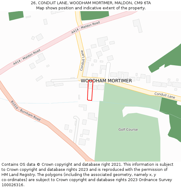 26, CONDUIT LANE, WOODHAM MORTIMER, MALDON, CM9 6TA: Location map and indicative extent of plot