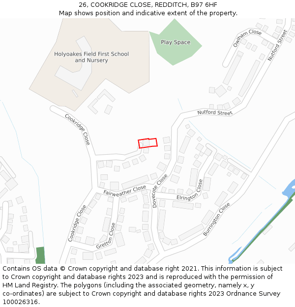 26, COOKRIDGE CLOSE, REDDITCH, B97 6HF: Location map and indicative extent of plot
