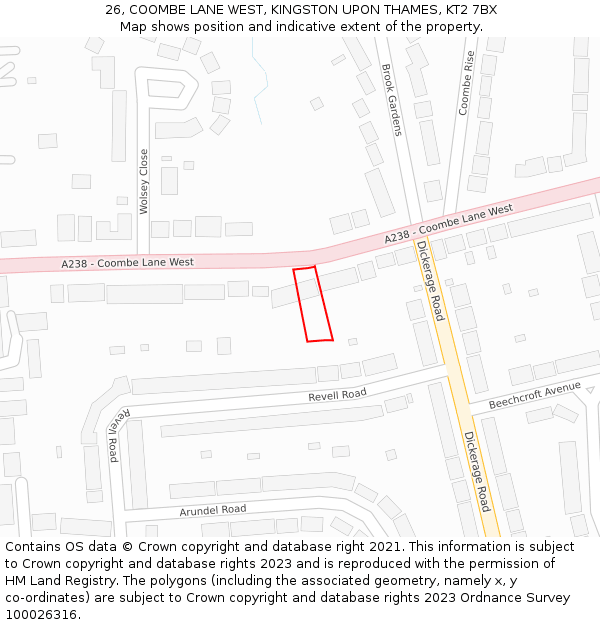 26, COOMBE LANE WEST, KINGSTON UPON THAMES, KT2 7BX: Location map and indicative extent of plot