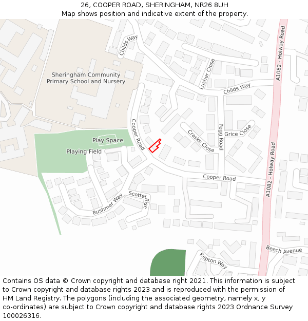 26, COOPER ROAD, SHERINGHAM, NR26 8UH: Location map and indicative extent of plot