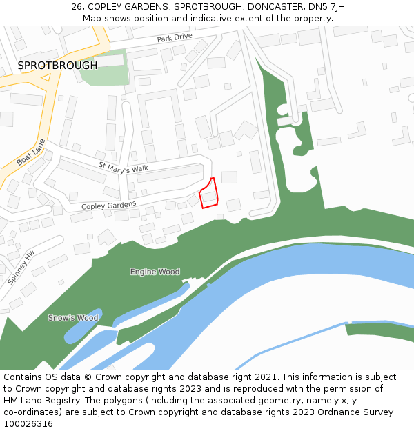 26, COPLEY GARDENS, SPROTBROUGH, DONCASTER, DN5 7JH: Location map and indicative extent of plot