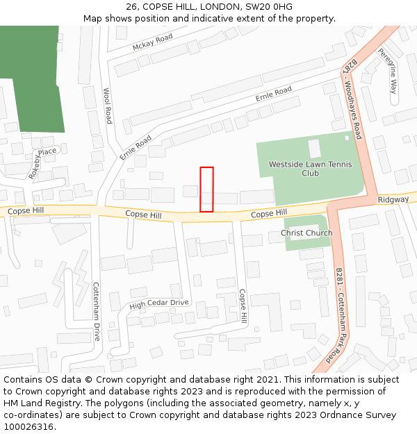 26, COPSE HILL, LONDON, SW20 0HG: Location map and indicative extent of plot