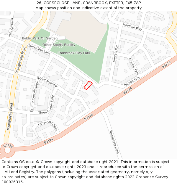26, COPSECLOSE LANE, CRANBROOK, EXETER, EX5 7AP: Location map and indicative extent of plot