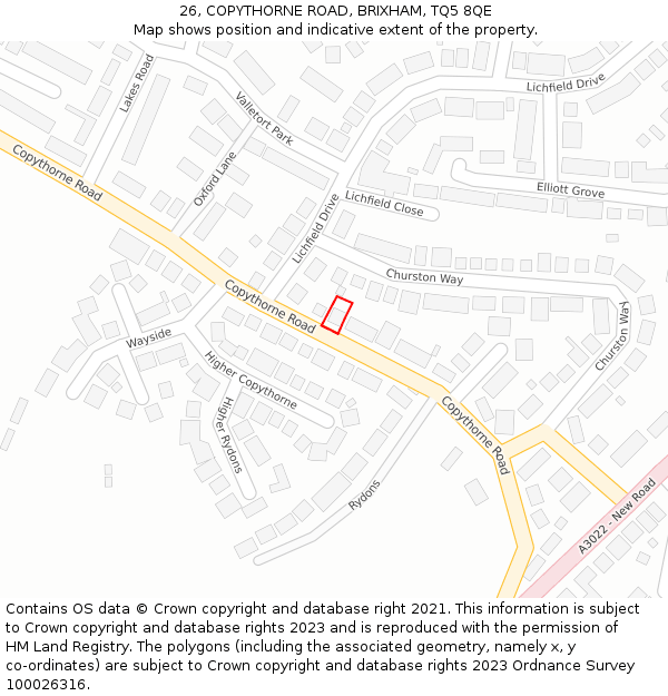 26, COPYTHORNE ROAD, BRIXHAM, TQ5 8QE: Location map and indicative extent of plot