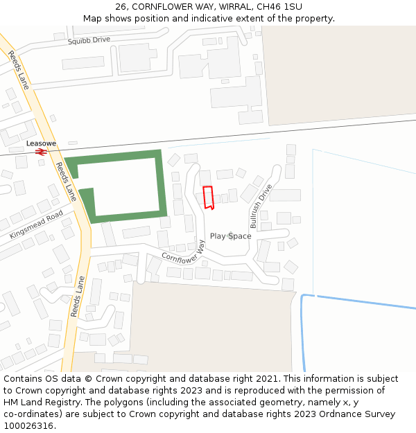 26, CORNFLOWER WAY, WIRRAL, CH46 1SU: Location map and indicative extent of plot