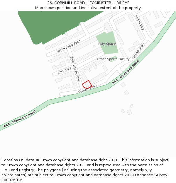 26, CORNHILL ROAD, LEOMINSTER, HR6 9AF: Location map and indicative extent of plot