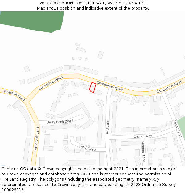 26, CORONATION ROAD, PELSALL, WALSALL, WS4 1BG: Location map and indicative extent of plot