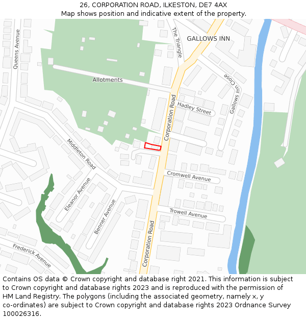 26, CORPORATION ROAD, ILKESTON, DE7 4AX: Location map and indicative extent of plot