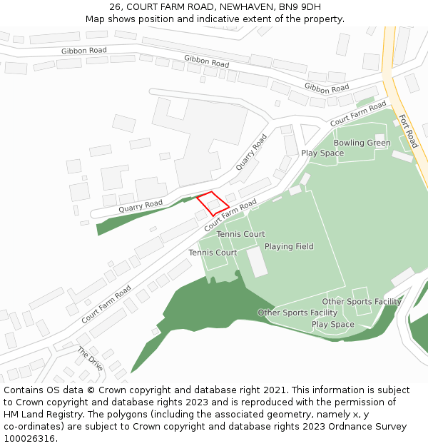 26, COURT FARM ROAD, NEWHAVEN, BN9 9DH: Location map and indicative extent of plot