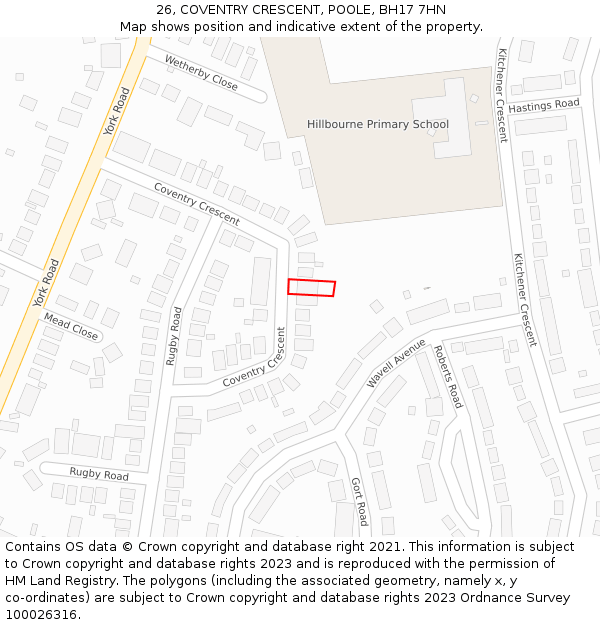 26, COVENTRY CRESCENT, POOLE, BH17 7HN: Location map and indicative extent of plot
