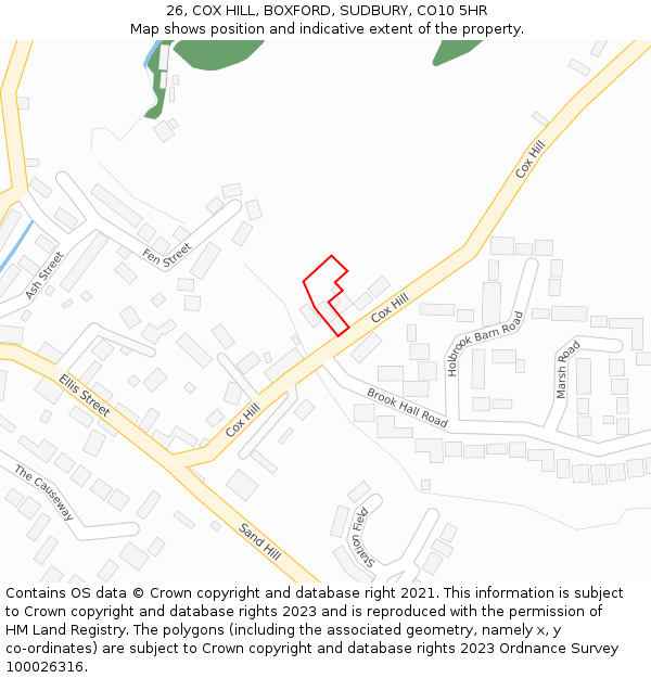 26, COX HILL, BOXFORD, SUDBURY, CO10 5HR: Location map and indicative extent of plot