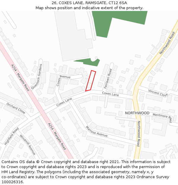 26, COXES LANE, RAMSGATE, CT12 6SA: Location map and indicative extent of plot