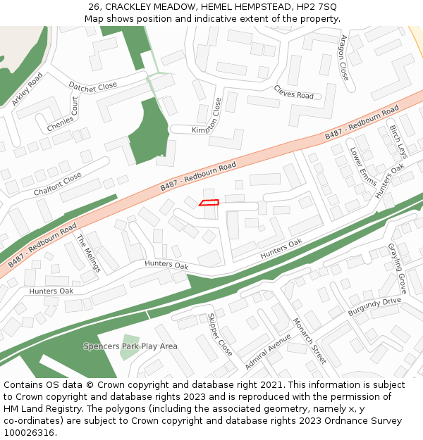 26, CRACKLEY MEADOW, HEMEL HEMPSTEAD, HP2 7SQ: Location map and indicative extent of plot