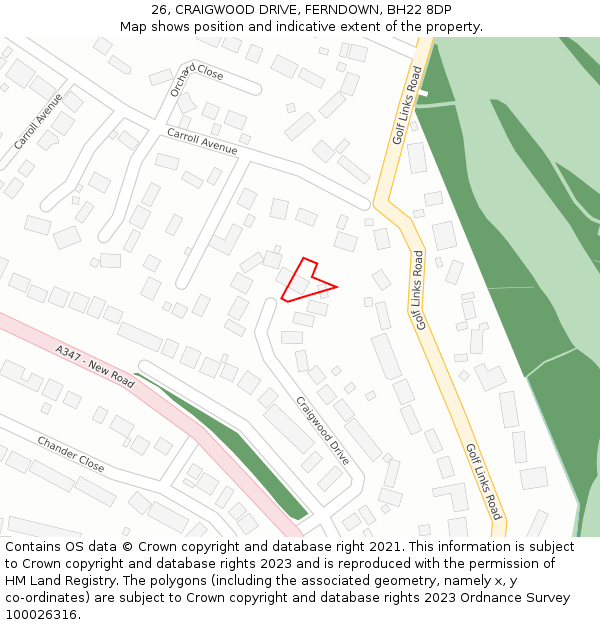 26, CRAIGWOOD DRIVE, FERNDOWN, BH22 8DP: Location map and indicative extent of plot