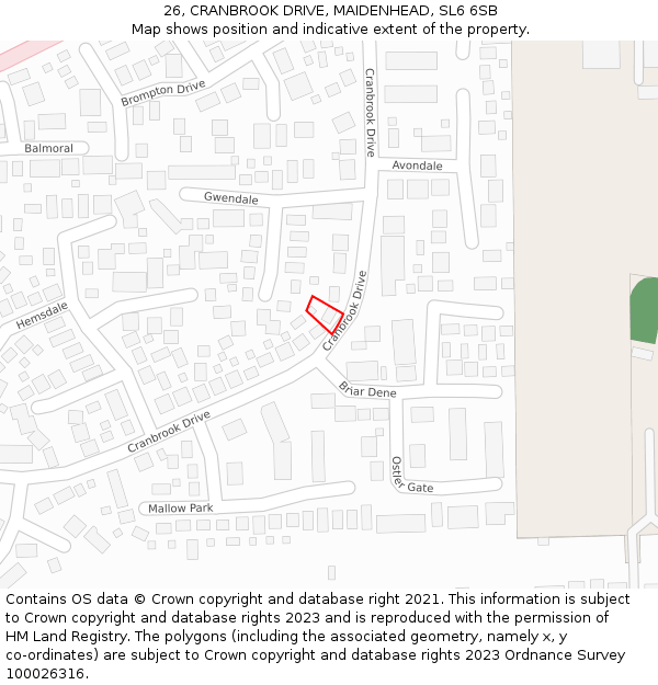 26, CRANBROOK DRIVE, MAIDENHEAD, SL6 6SB: Location map and indicative extent of plot