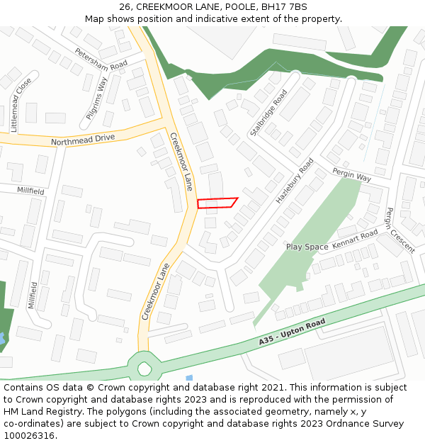 26, CREEKMOOR LANE, POOLE, BH17 7BS: Location map and indicative extent of plot