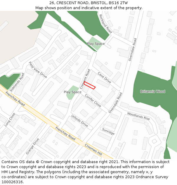 26, CRESCENT ROAD, BRISTOL, BS16 2TW: Location map and indicative extent of plot