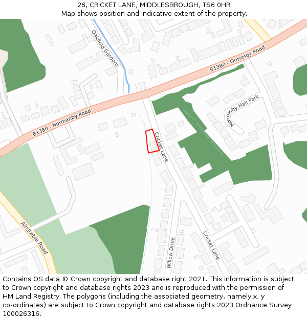 26, CRICKET LANE, MIDDLESBROUGH, TS6 0HR: Location map and indicative extent of plot