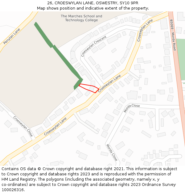 26, CROESWYLAN LANE, OSWESTRY, SY10 9PR: Location map and indicative extent of plot