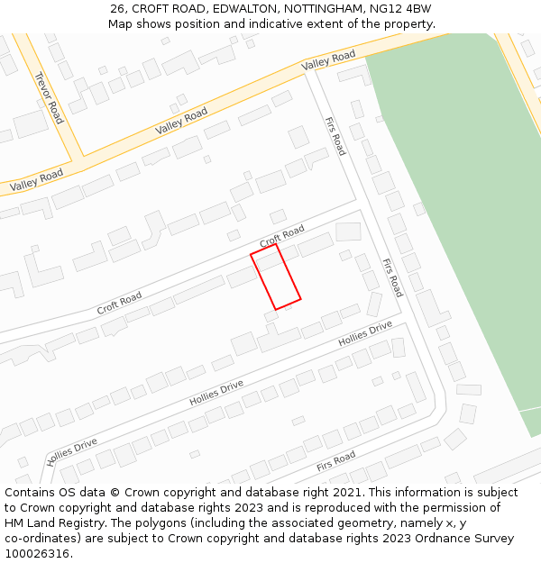 26, CROFT ROAD, EDWALTON, NOTTINGHAM, NG12 4BW: Location map and indicative extent of plot