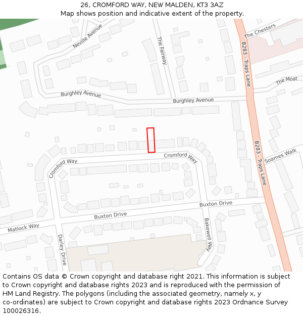26, CROMFORD WAY, NEW MALDEN, KT3 3AZ: Location map and indicative extent of plot