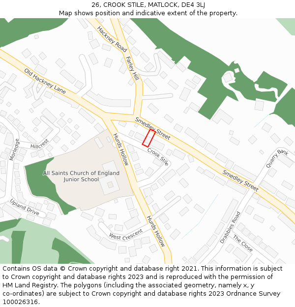 26, CROOK STILE, MATLOCK, DE4 3LJ: Location map and indicative extent of plot