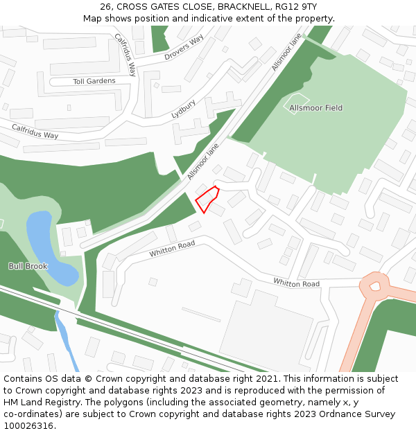 26, CROSS GATES CLOSE, BRACKNELL, RG12 9TY: Location map and indicative extent of plot