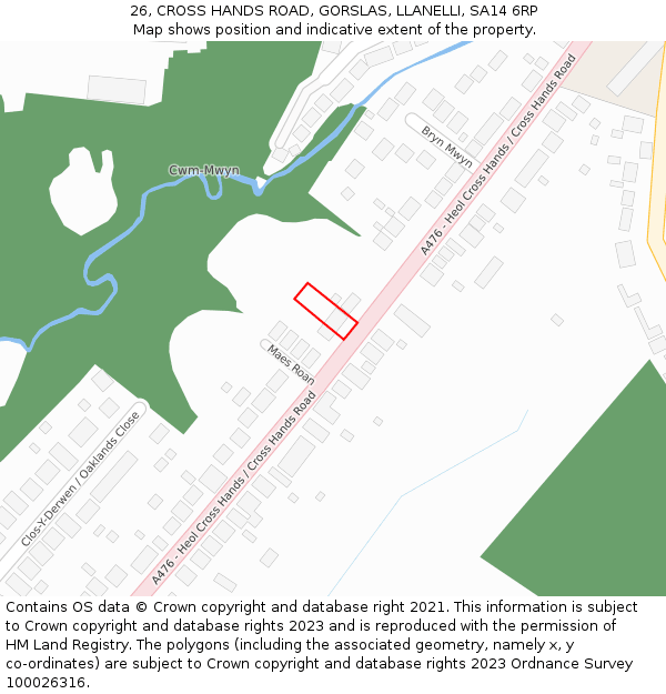 26, CROSS HANDS ROAD, GORSLAS, LLANELLI, SA14 6RP: Location map and indicative extent of plot