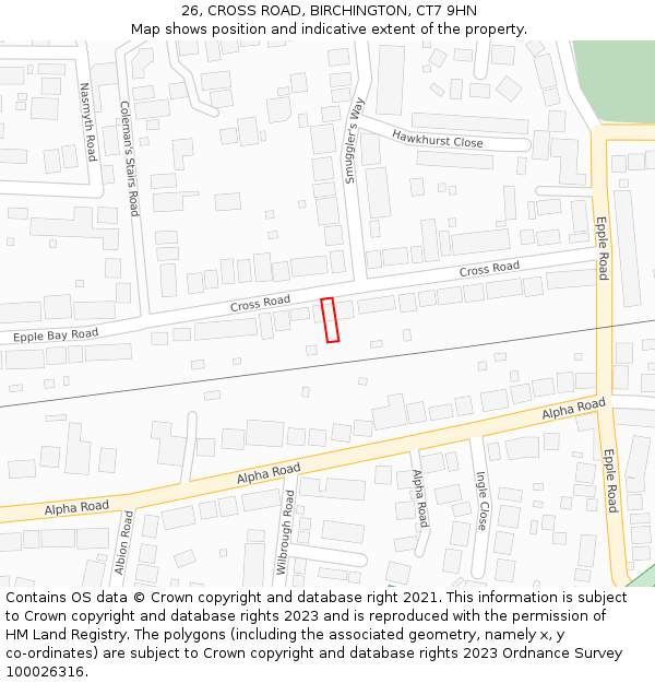 26, CROSS ROAD, BIRCHINGTON, CT7 9HN: Location map and indicative extent of plot