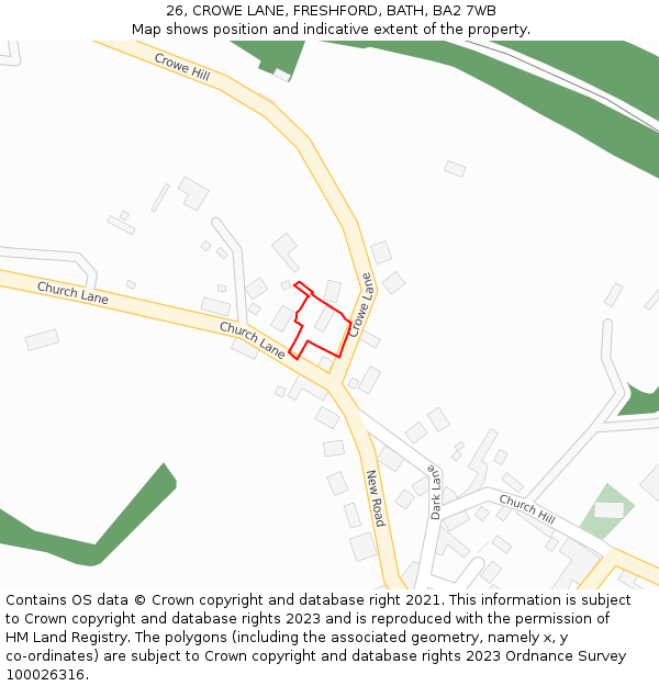 26, CROWE LANE, FRESHFORD, BATH, BA2 7WB: Location map and indicative extent of plot