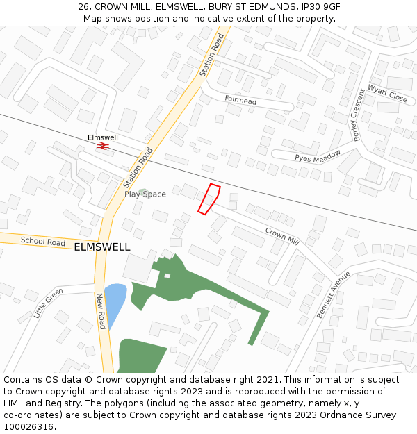 26, CROWN MILL, ELMSWELL, BURY ST EDMUNDS, IP30 9GF: Location map and indicative extent of plot