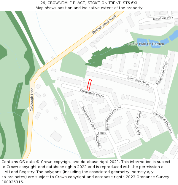 26, CROWNDALE PLACE, STOKE-ON-TRENT, ST6 6XL: Location map and indicative extent of plot