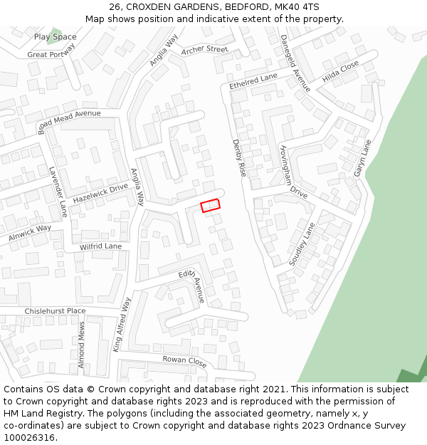 26, CROXDEN GARDENS, BEDFORD, MK40 4TS: Location map and indicative extent of plot