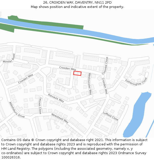 26, CROXDEN WAY, DAVENTRY, NN11 2PD: Location map and indicative extent of plot