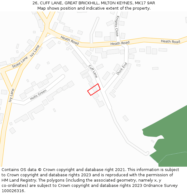 26, CUFF LANE, GREAT BRICKHILL, MILTON KEYNES, MK17 9AR: Location map and indicative extent of plot