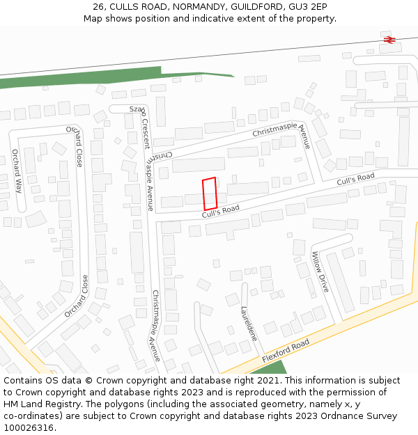 26, CULLS ROAD, NORMANDY, GUILDFORD, GU3 2EP: Location map and indicative extent of plot