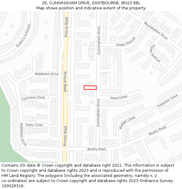 26, CUNNINGHAM DRIVE, EASTBOURNE, BN23 6BL: Location map and indicative extent of plot