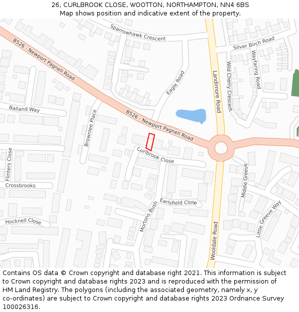 26, CURLBROOK CLOSE, WOOTTON, NORTHAMPTON, NN4 6BS: Location map and indicative extent of plot