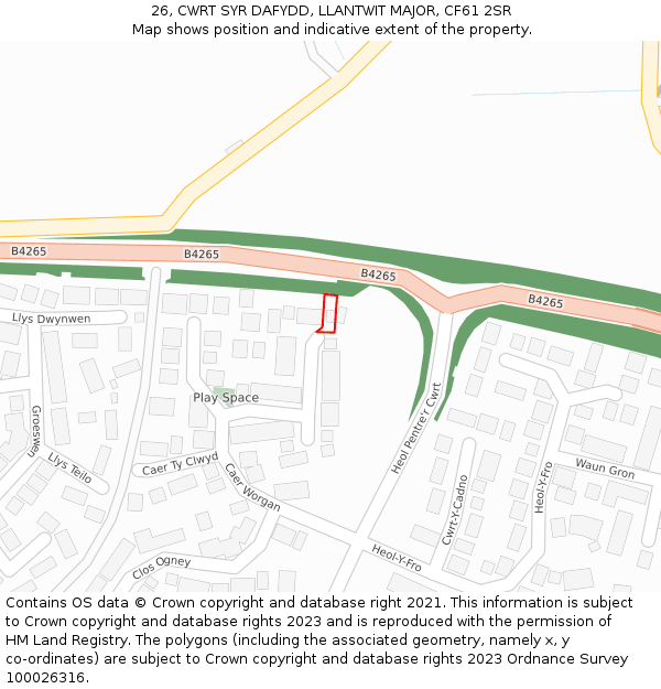 26, CWRT SYR DAFYDD, LLANTWIT MAJOR, CF61 2SR: Location map and indicative extent of plot