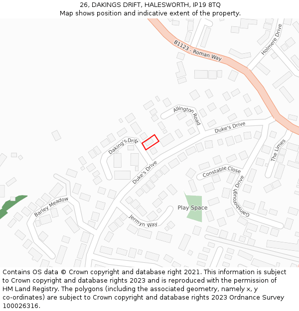 26, DAKINGS DRIFT, HALESWORTH, IP19 8TQ: Location map and indicative extent of plot