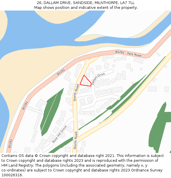 26, DALLAM DRIVE, SANDSIDE, MILNTHORPE, LA7 7LL: Location map and indicative extent of plot