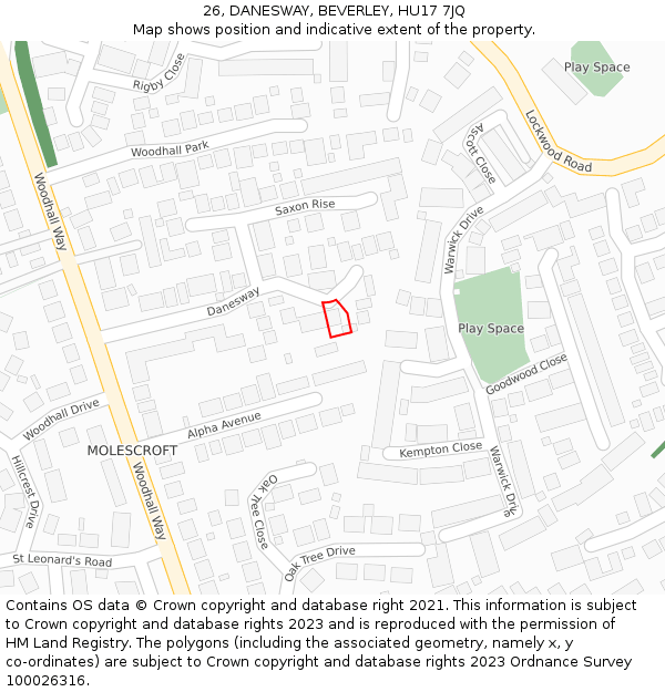 26, DANESWAY, BEVERLEY, HU17 7JQ: Location map and indicative extent of plot